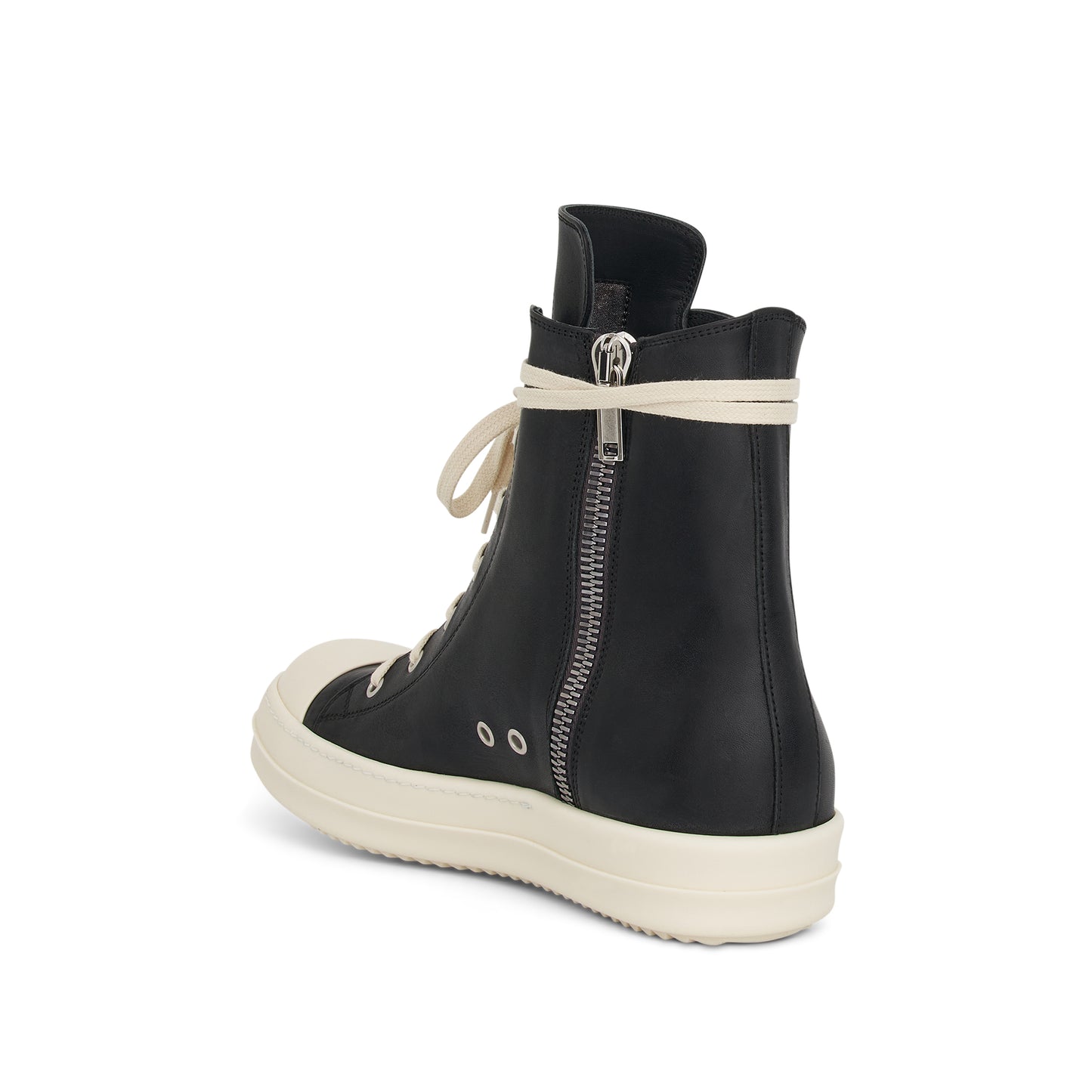 Washed Calf High Top Leather Sneaker in Black/Milk