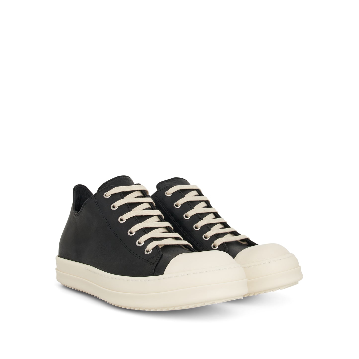 Washed Calf Low Top Leather Sneaker in Black/Milk