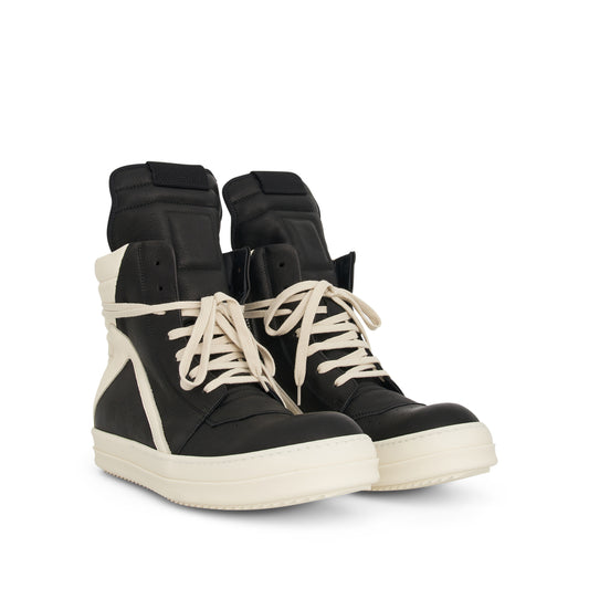 Washed Calf Geobasket Leather Sneaker in Black/Milk