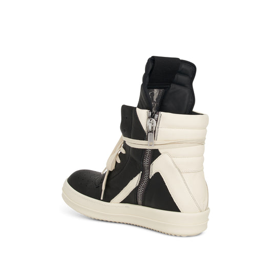 Washed Calf Geobasket Leather Sneaker in Black/Milk