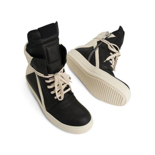 Washed Calf Geobasket Leather Sneaker in Black/Milk