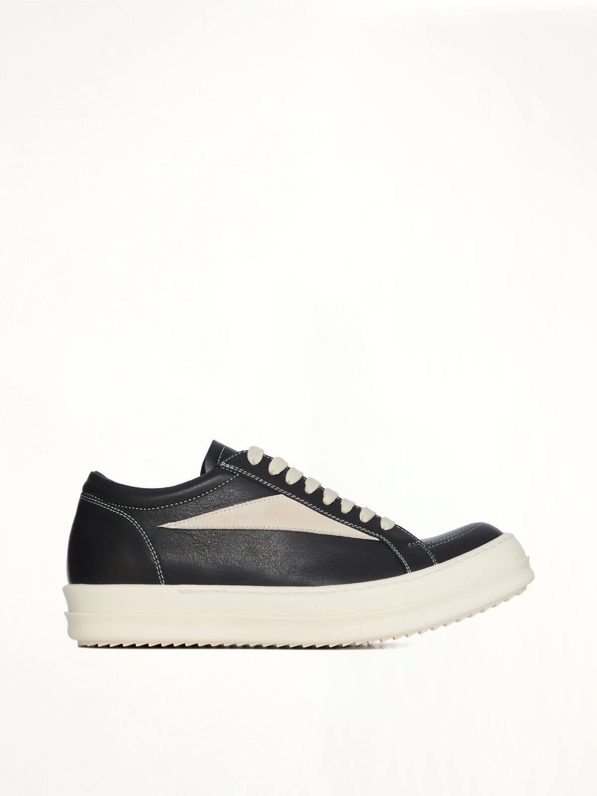Vintage Calf Sneaks in Black/Milk Side View | RICK OWENS