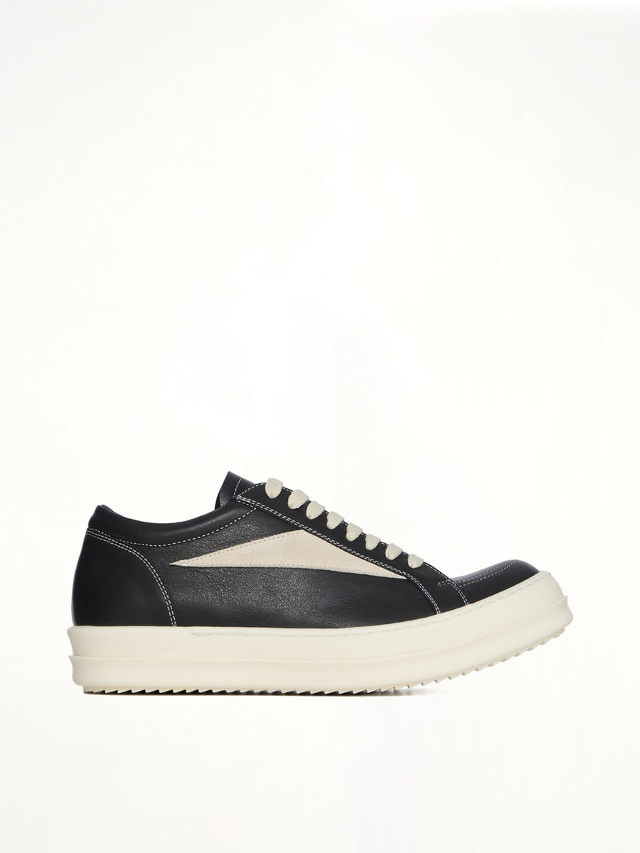 Vintage Calf Sneaks in Black/Milk Side View | RICK OWENS