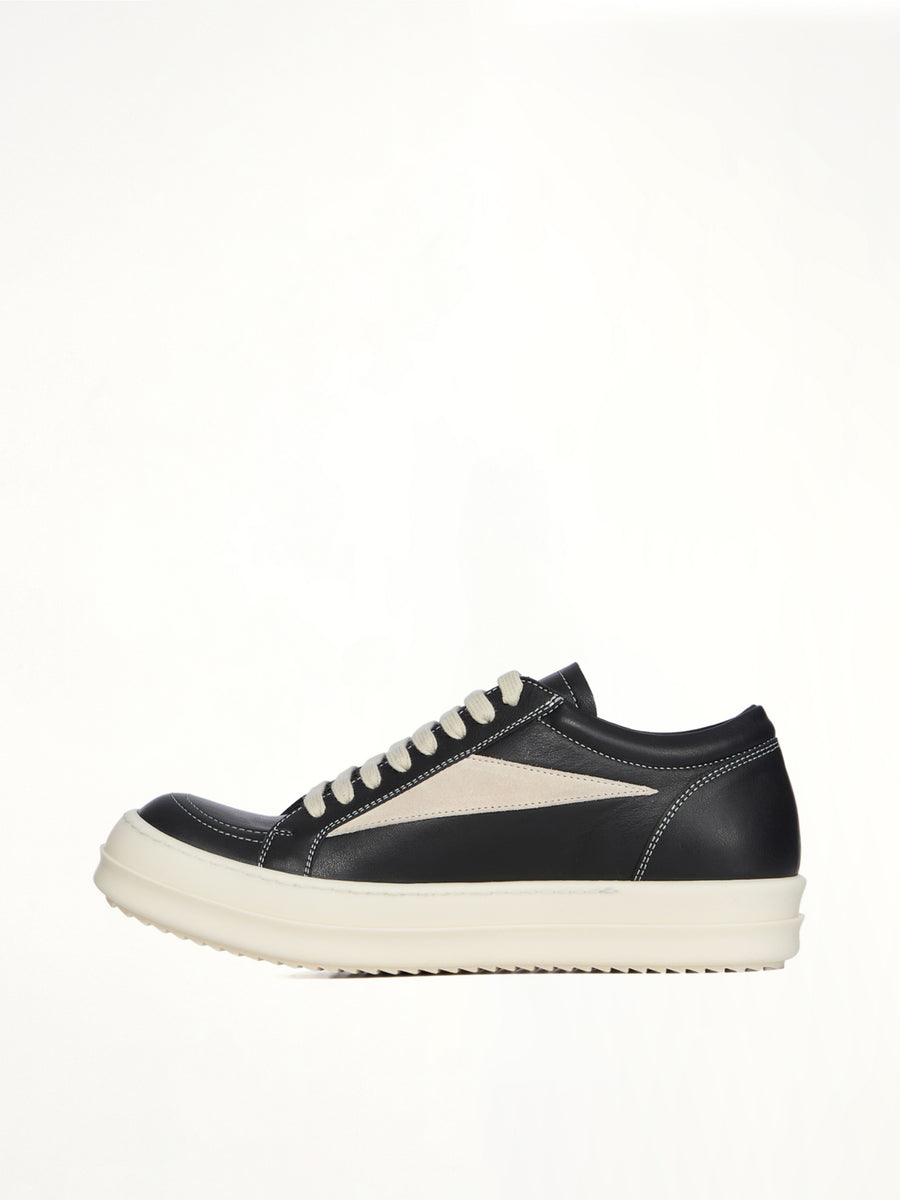 Vintage Calf Sneaks in Black/Milk Back View | RICK OWENS