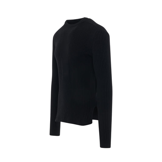 Fisherman Round Neck Knit Sweater in Black