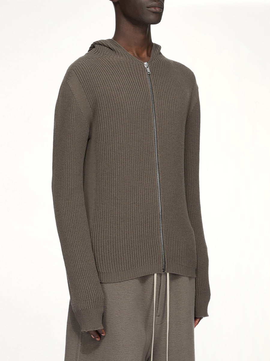 Heavy Wool Zipped Hoodie in Dark Dust