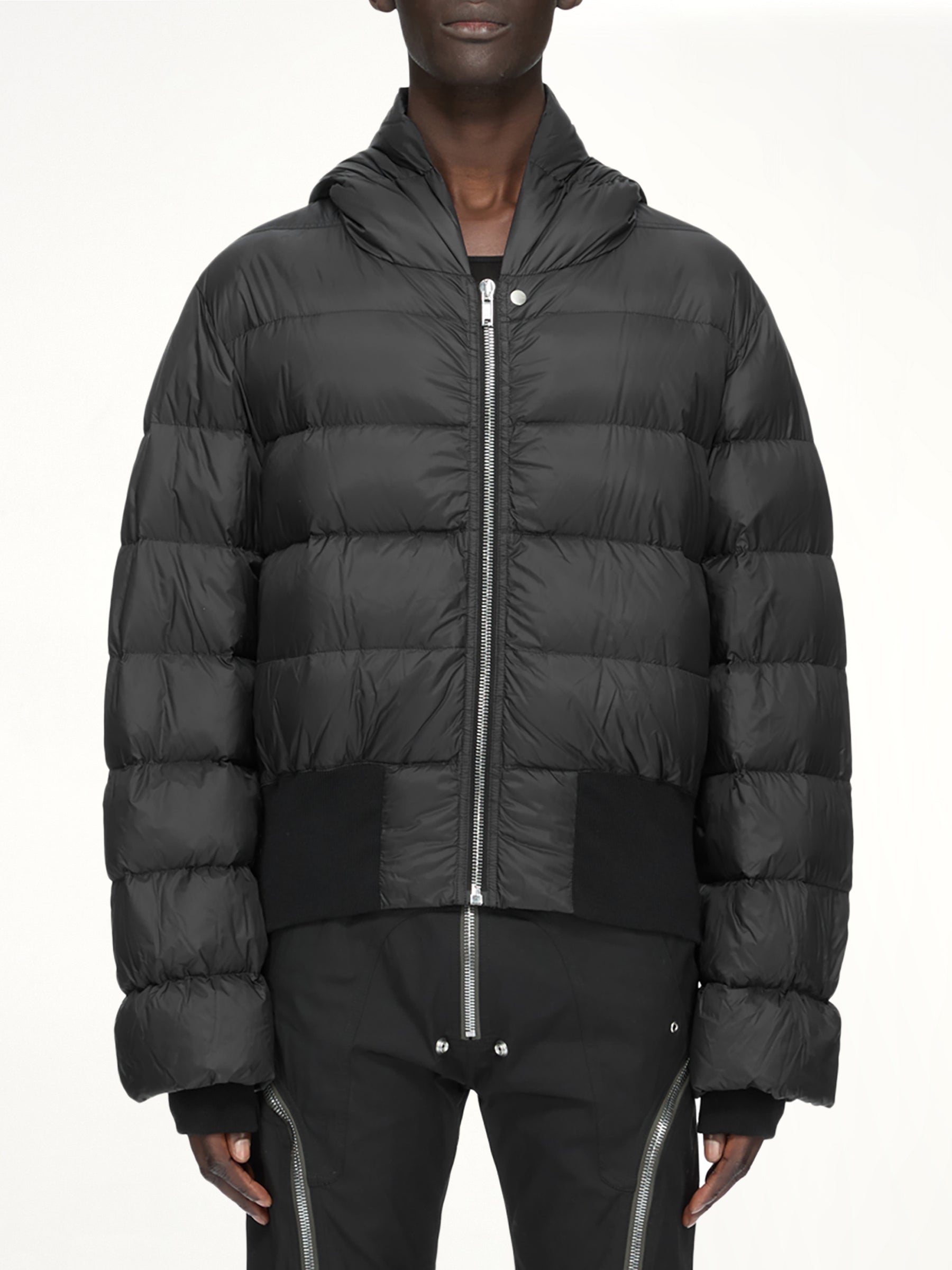 Nylon Duvet Hooded Jacket in Black