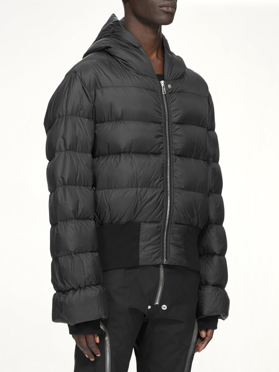Nylon Duvet Hooded Jacket in Black
