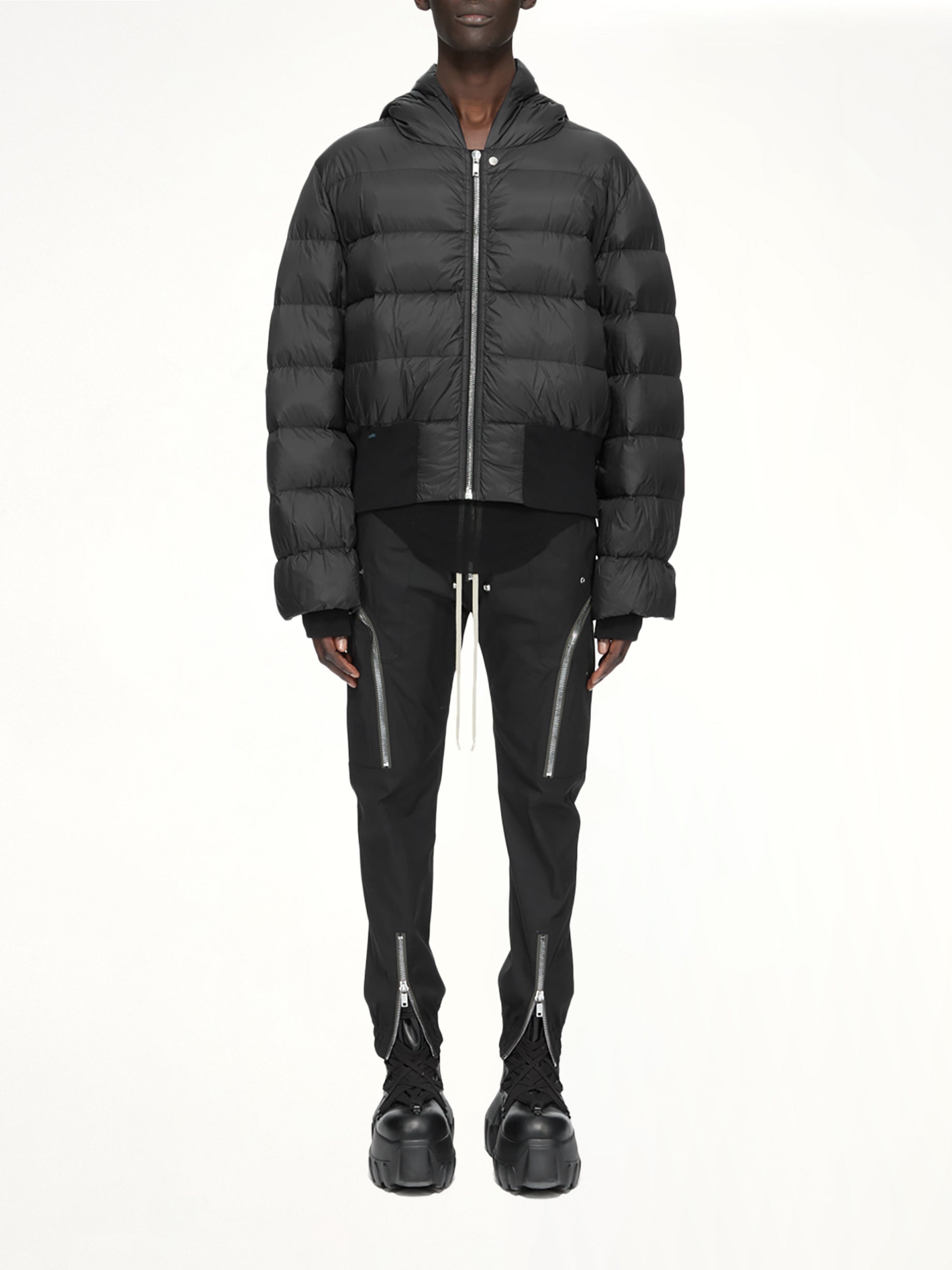 Nylon Duvet Hooded Jacket in Black