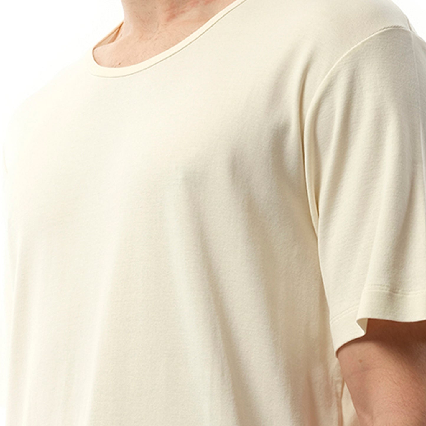 Rib U Neck T-Shirt in Light Cream