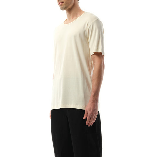 Rib U Neck T-Shirt in Light Cream