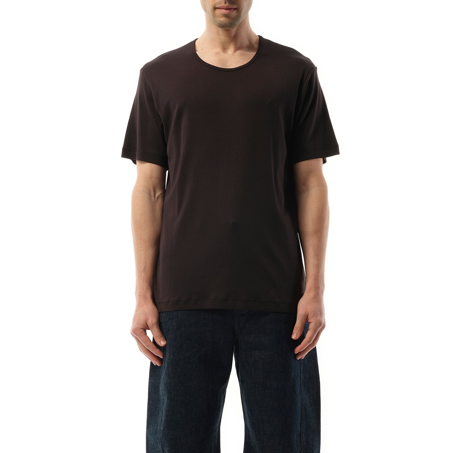 Rib U Neck T-Shirt in Squid Ink