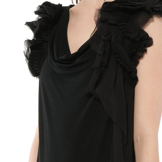 Ruffle Strap Dress in Black