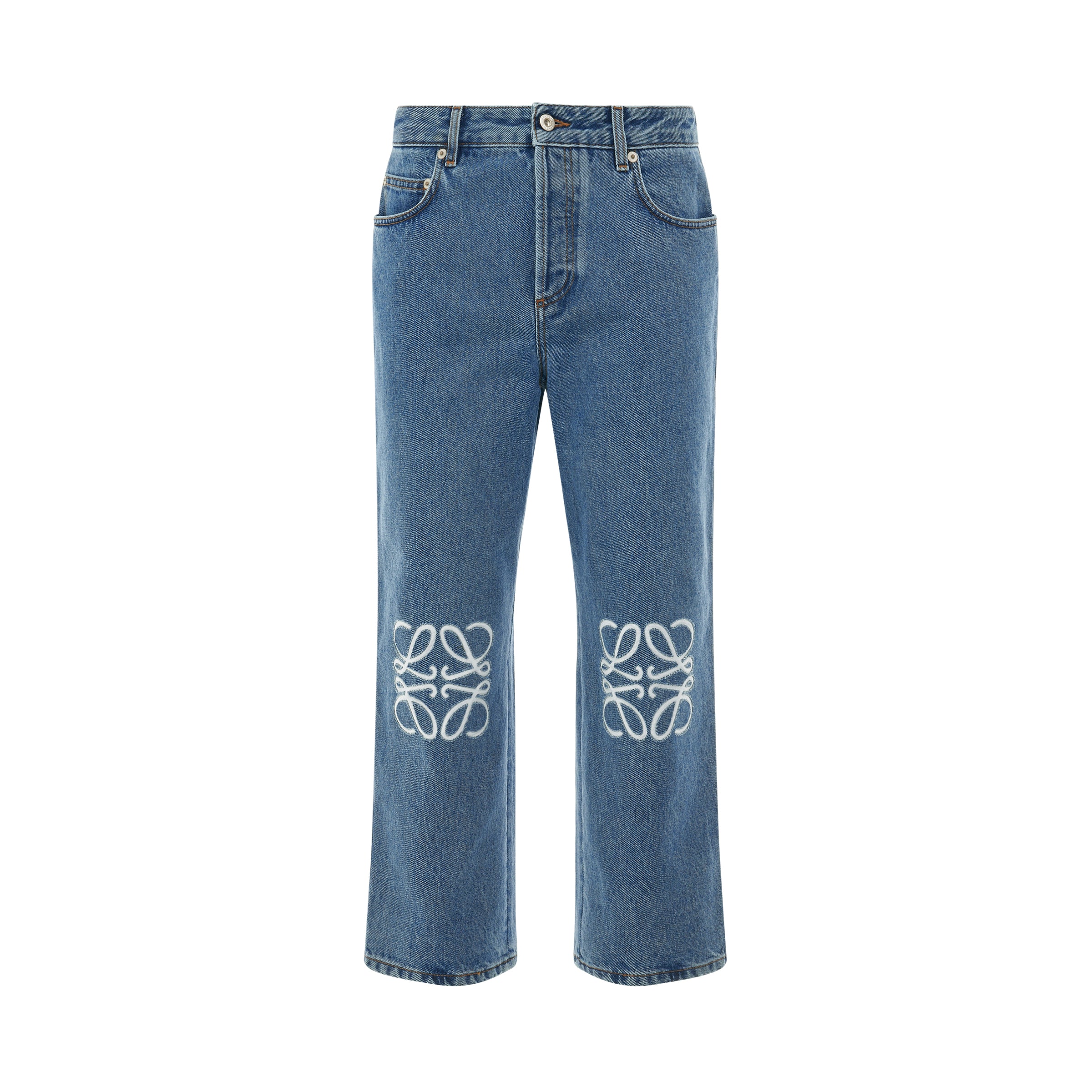 Women Anagram Cropped Jeans in Mid Blue Denim