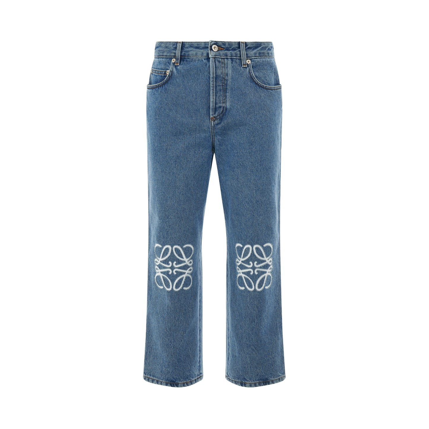 Women Anagram Cropped Jeans in Mid Blue Denim