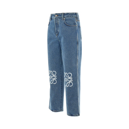 Women Anagram Cropped Jeans in Mid Blue Denim