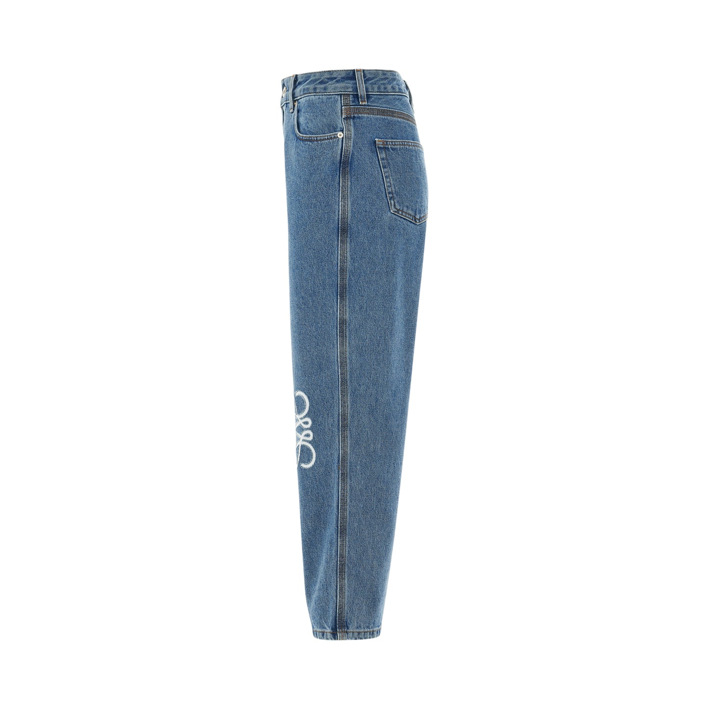 Women Anagram Cropped Jeans in Mid Blue Denim