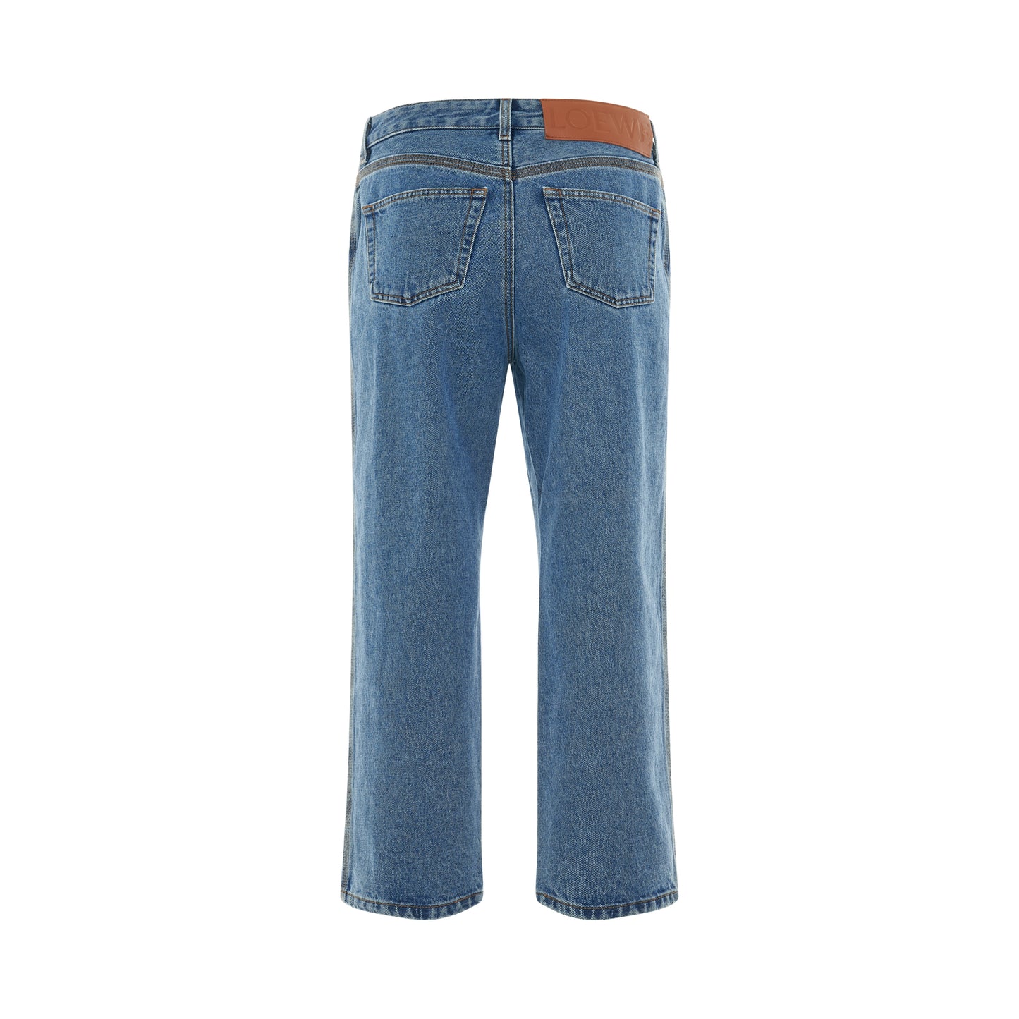 Women Anagram Cropped Jeans in Mid Blue Denim