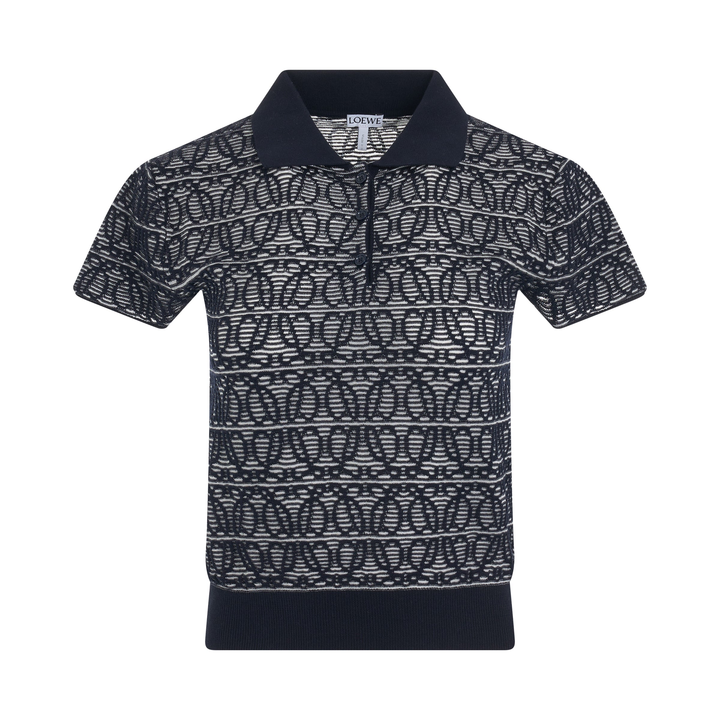 Anagram Jacquard Polo Sweater in Navy/White