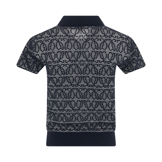 Anagram Jacquard Polo Sweater in Navy/White