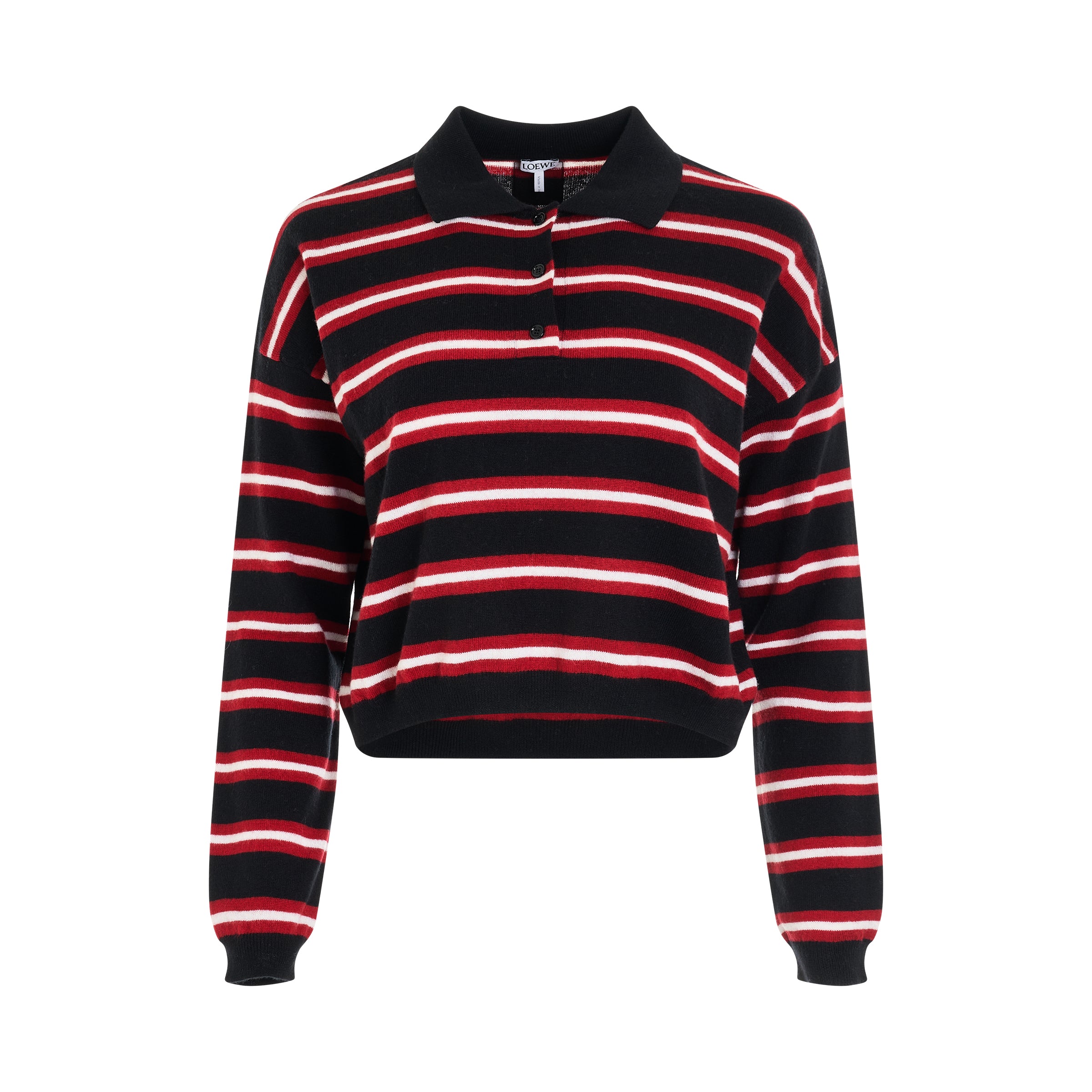 Stripe Polo Sweater in Black