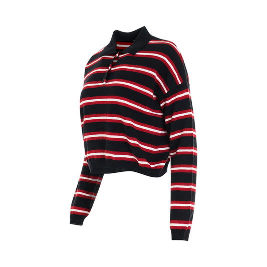 Stripe Polo Sweater in Black