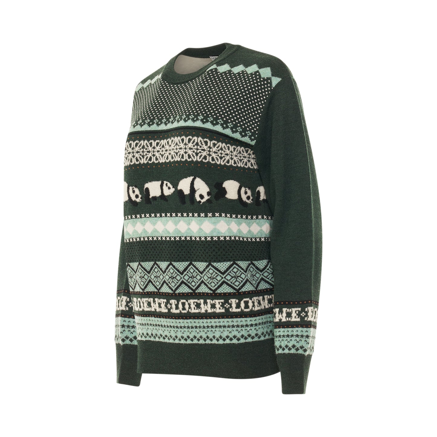 Suna Fujita Panda Knit Sweater in Dark Green/Multicolour