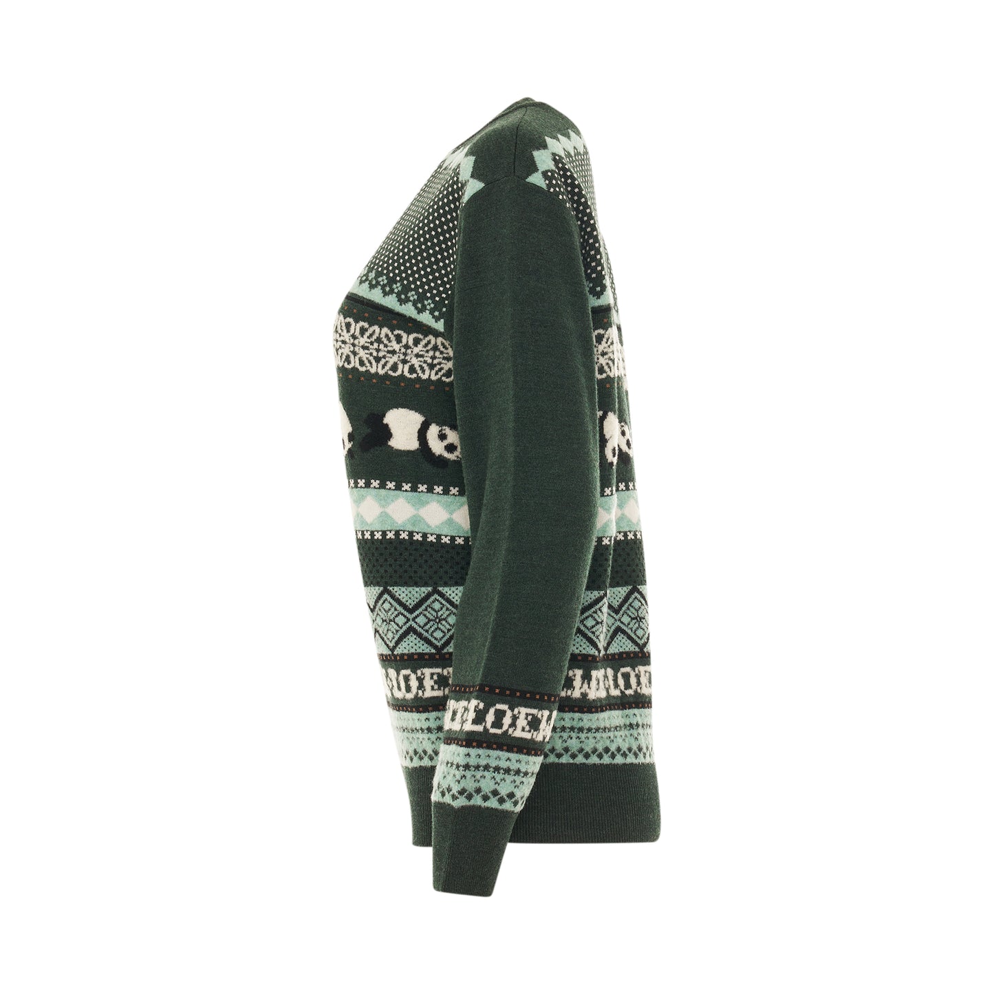 Suna Fujita Panda Knit Sweater in Dark Green/Multicolour