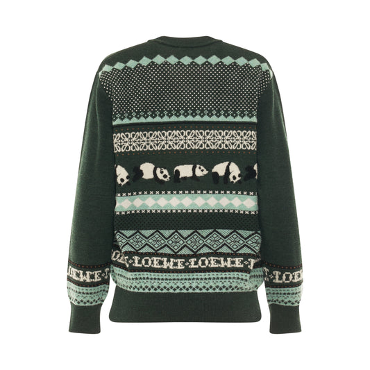 Suna Fujita Panda Knit Sweater in Dark Green/Multicolour