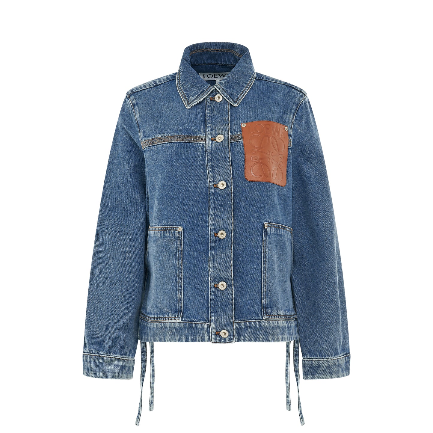 Leather Patch Workwear Jacket in Jeans Blue