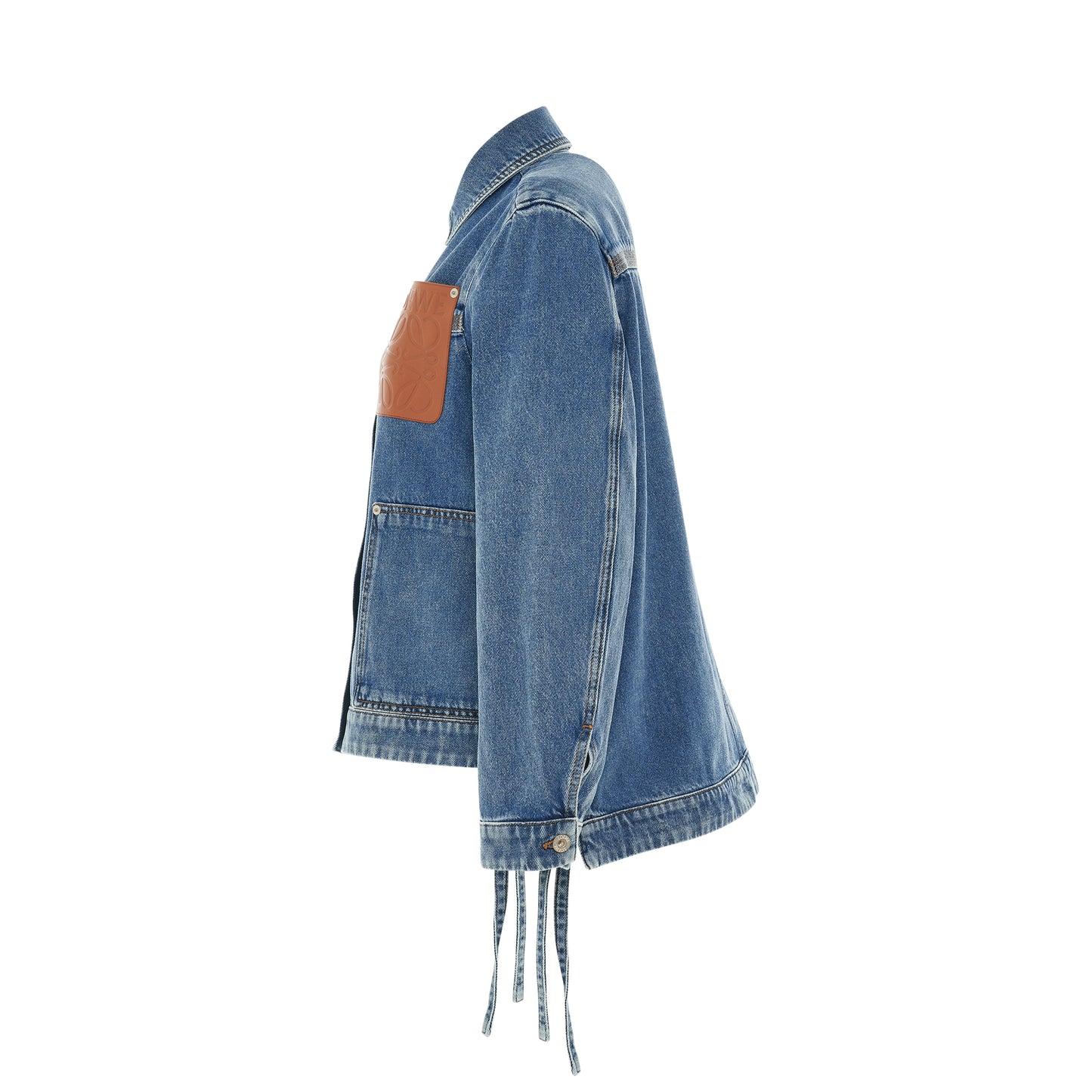 Leather Patch Workwear Jacket in Jeans Blue