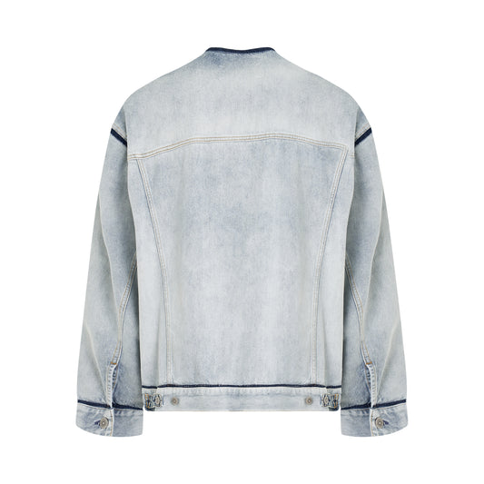 Collarless Denim Jacket in Icy Slip