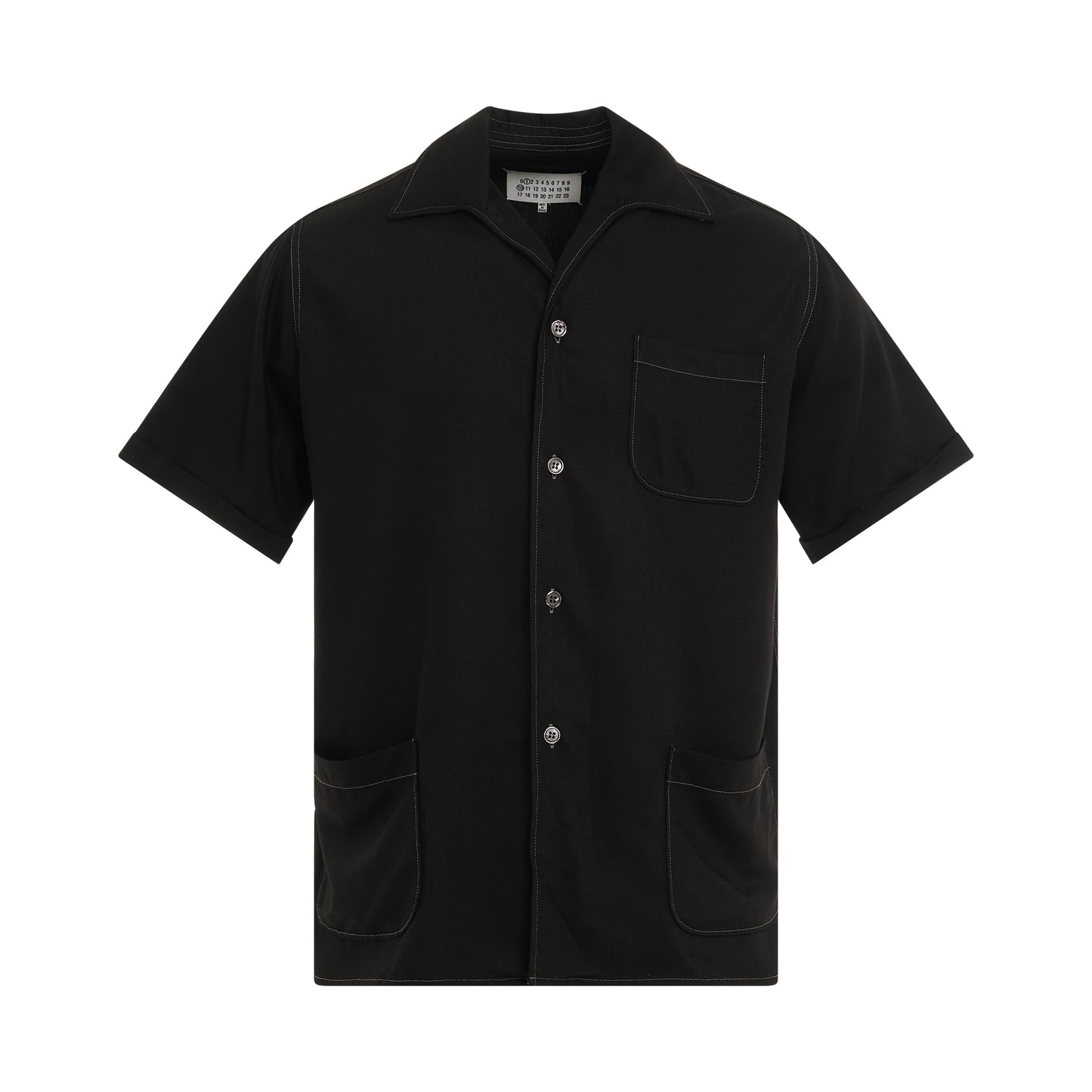 Short Sleeve Rayon Twill Shirt in Black