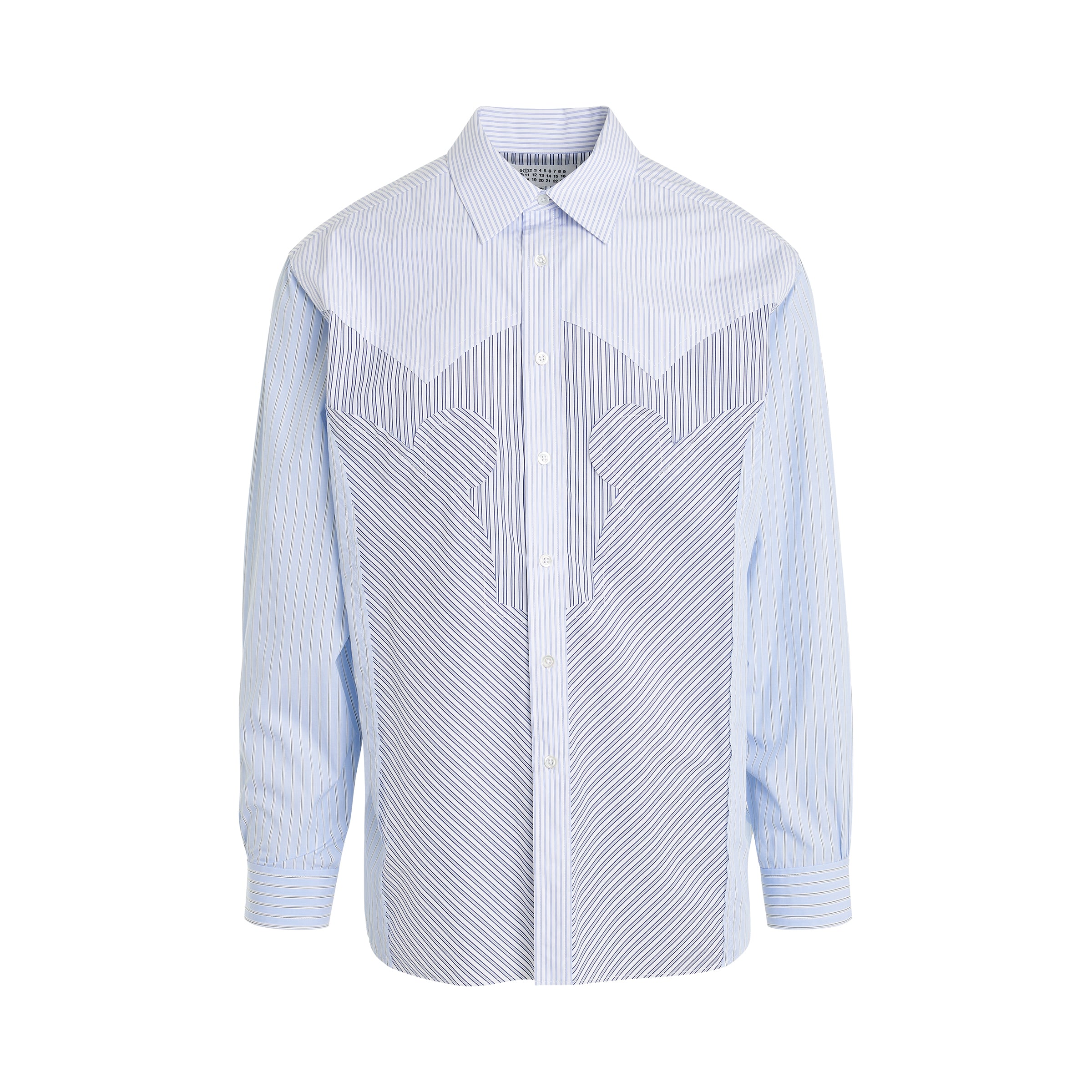 Pin Striped Long Sleeved Shirt in White Blue