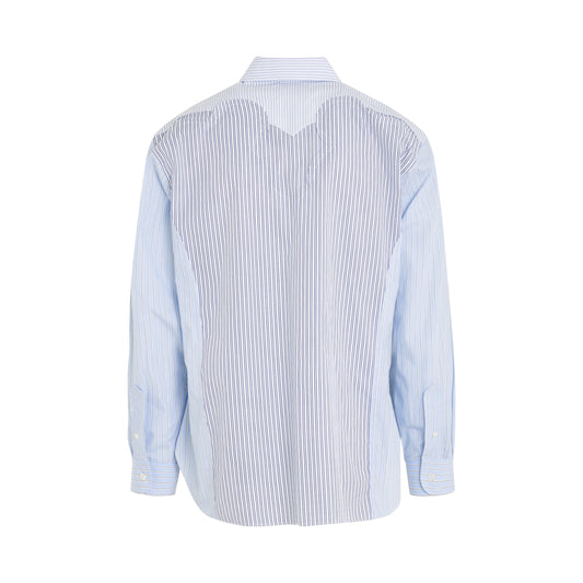 Pin Striped Long Sleeved Shirt in White Blue