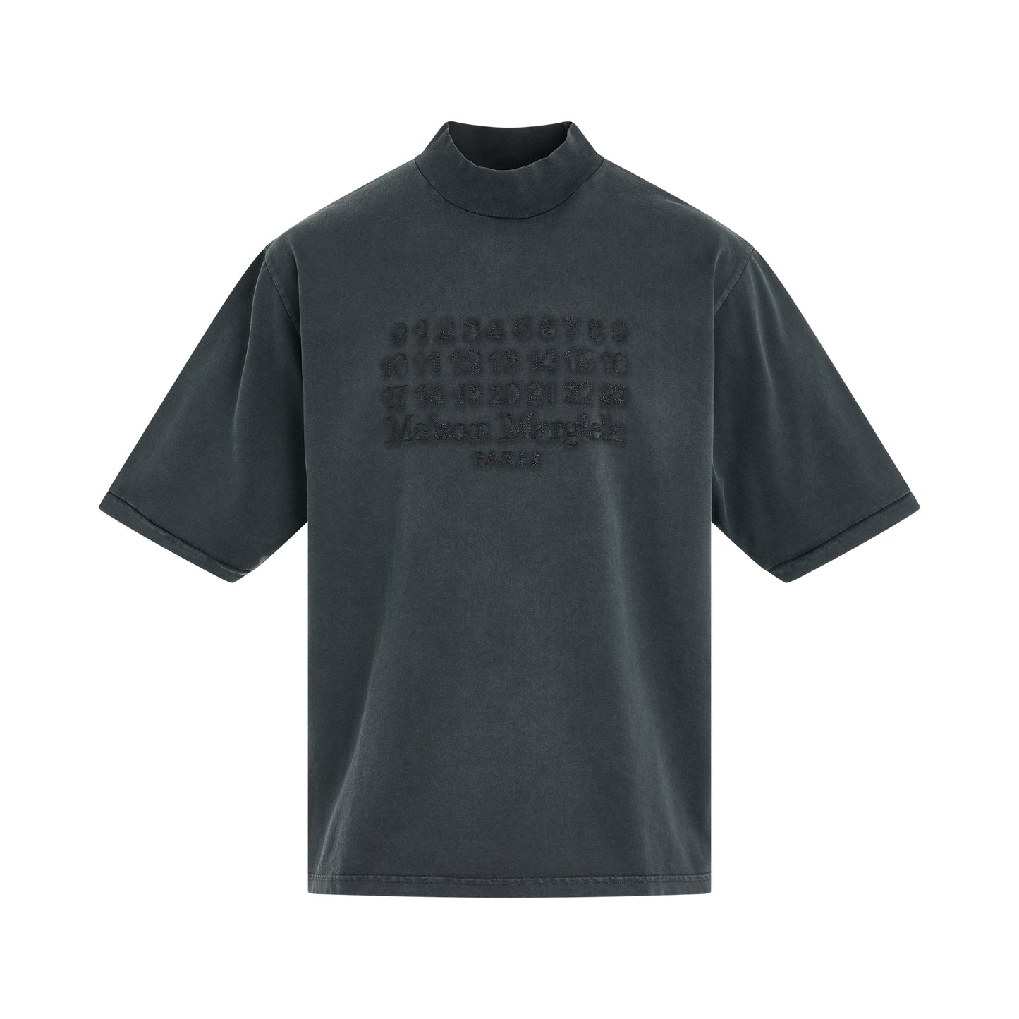 Mock Neck Number Logo T-Shirt in Washed Black