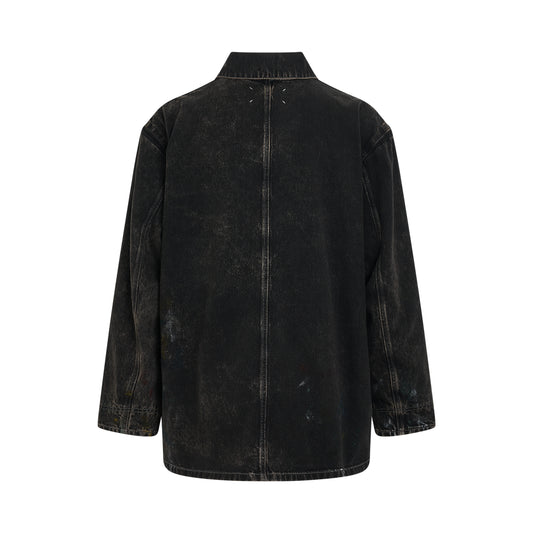 Oversize Paint Denim Jacket in Black