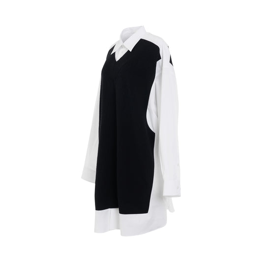 Oversize Panelled Shirt in White/Black