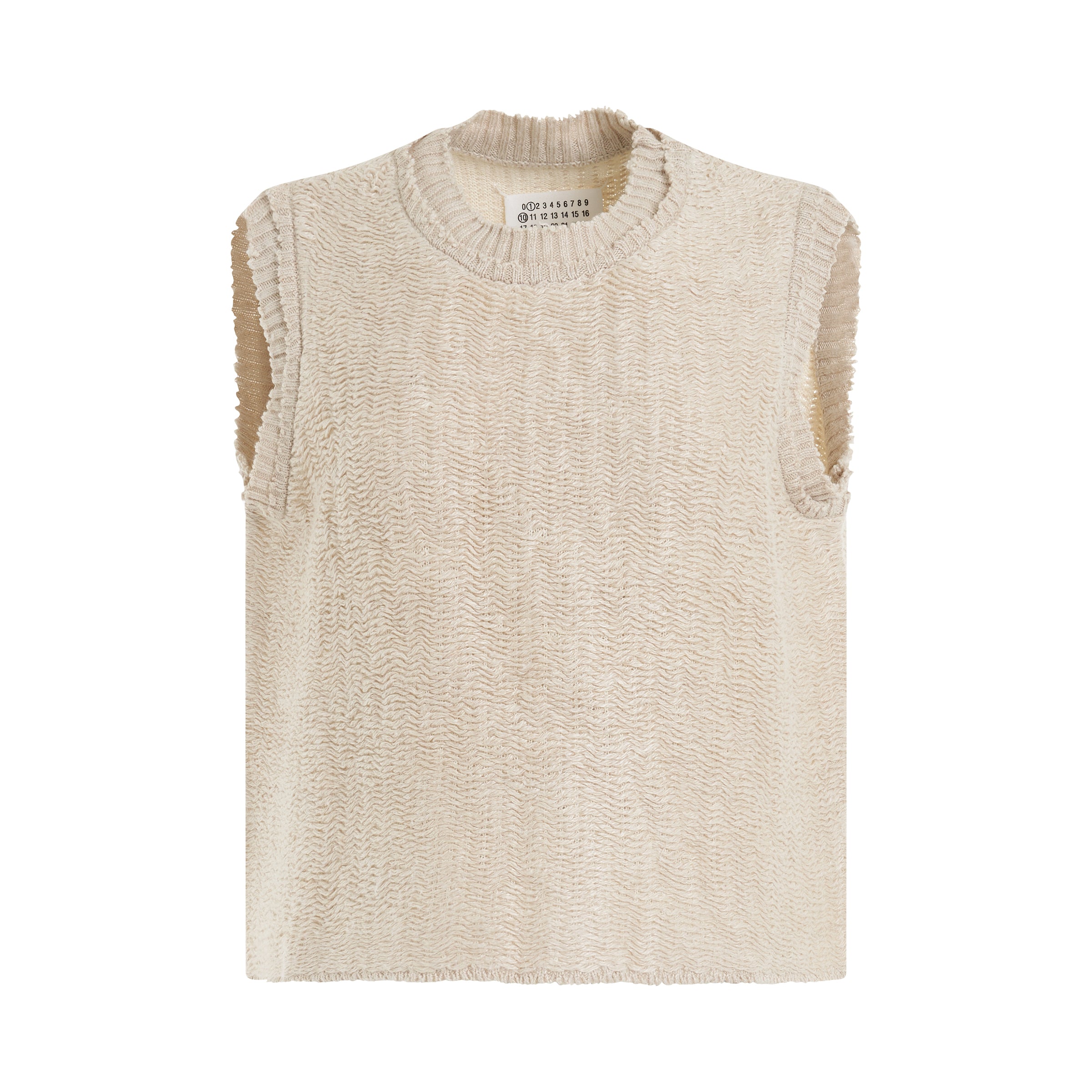 Raw Woven Knit Sleeveless Top in Beige