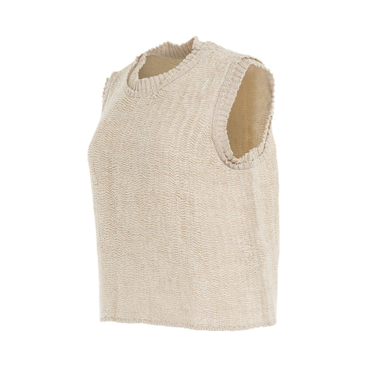 Raw Woven Knit Sleeveless Top in Beige