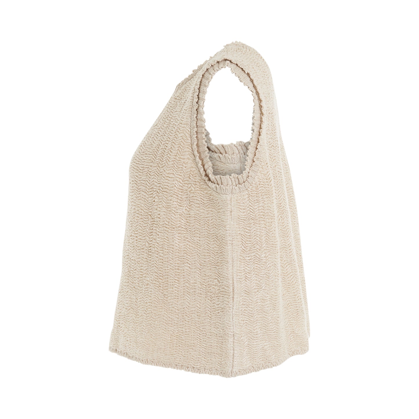 Raw Woven Knit Sleeveless Top in Beige