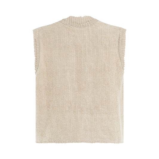 Raw Woven Knit Sleeveless Top in Beige