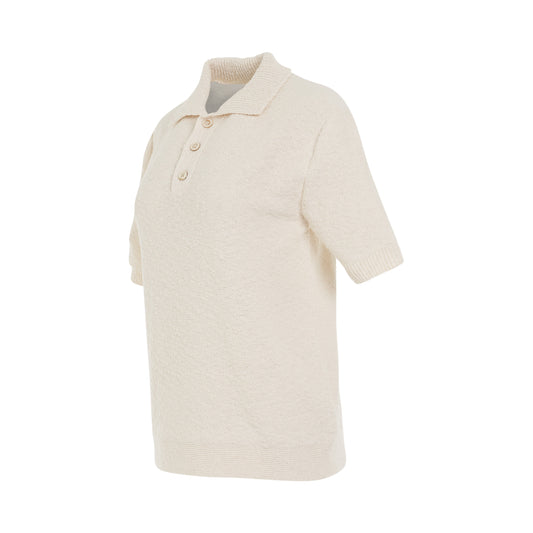 Nostalgic Boucle Knit Polo Shirt in Off White