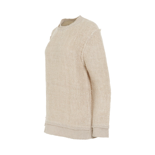 Raw Woven Oversize Knit Sweater in Beige