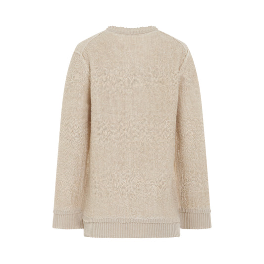 Raw Woven Oversize Knit Sweater in Beige