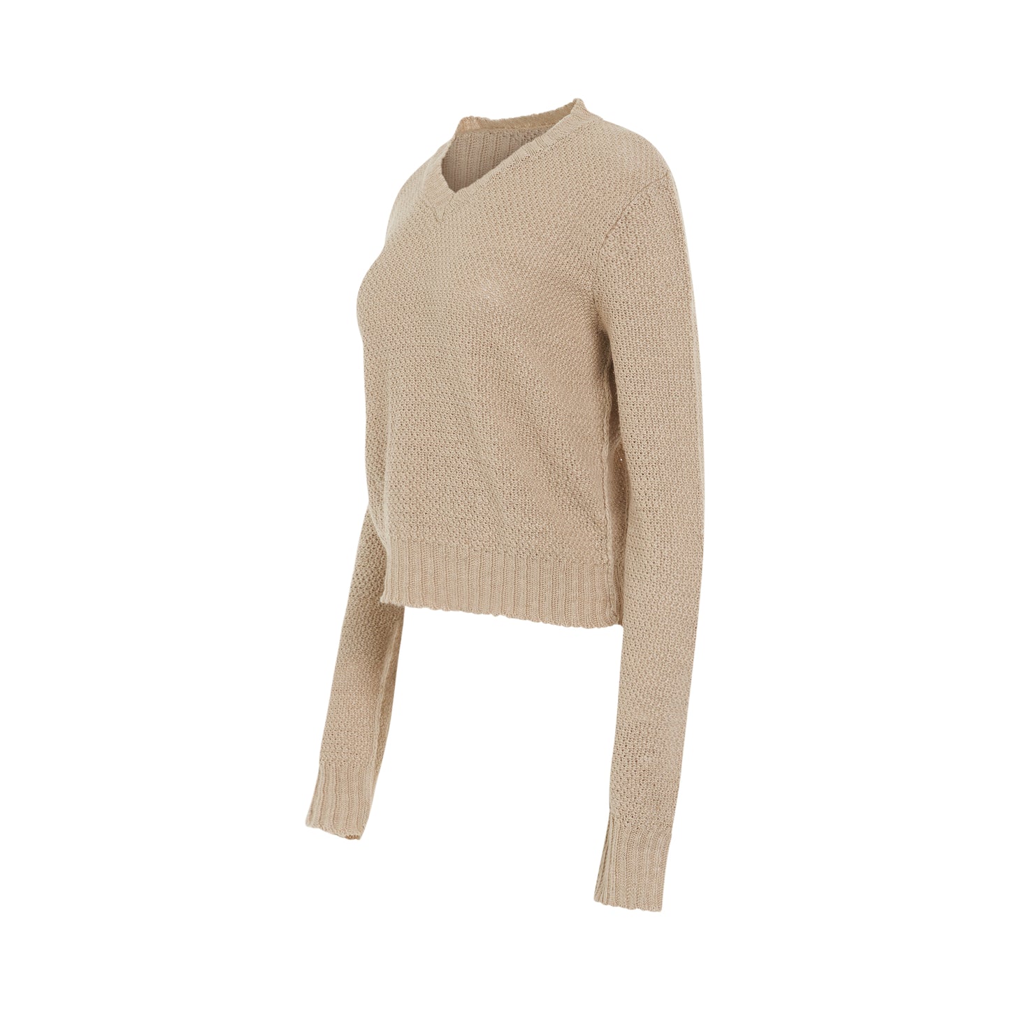 Hemp Basket Weave Knit Sweater in Beige