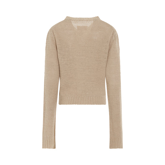 Hemp Basket Weave Knit Sweater in Beige