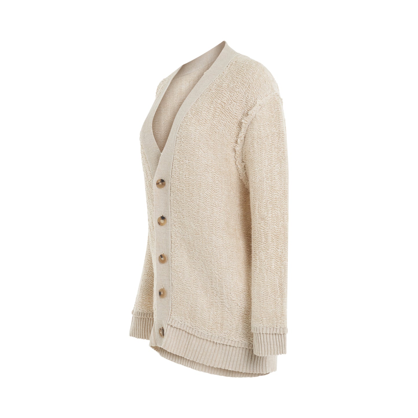 Raw Woven Oversize Knit Cardigan in Beige