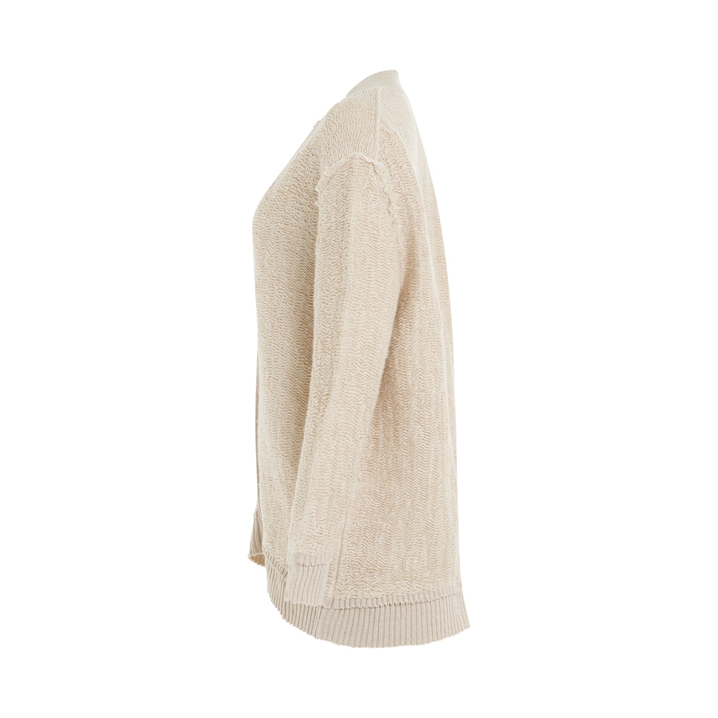 Raw Woven Oversize Knit Cardigan in Beige