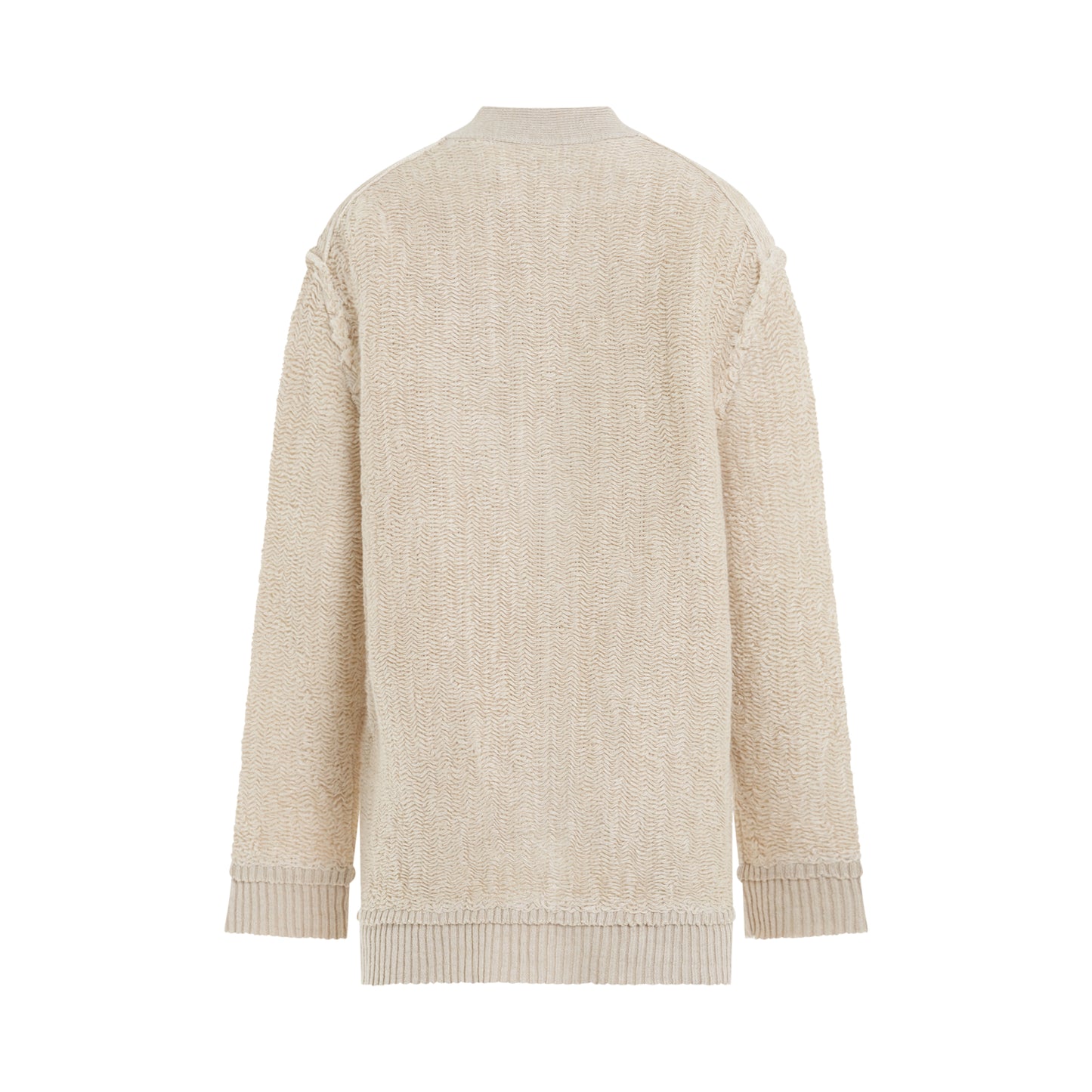 Raw Woven Oversize Knit Cardigan in Beige